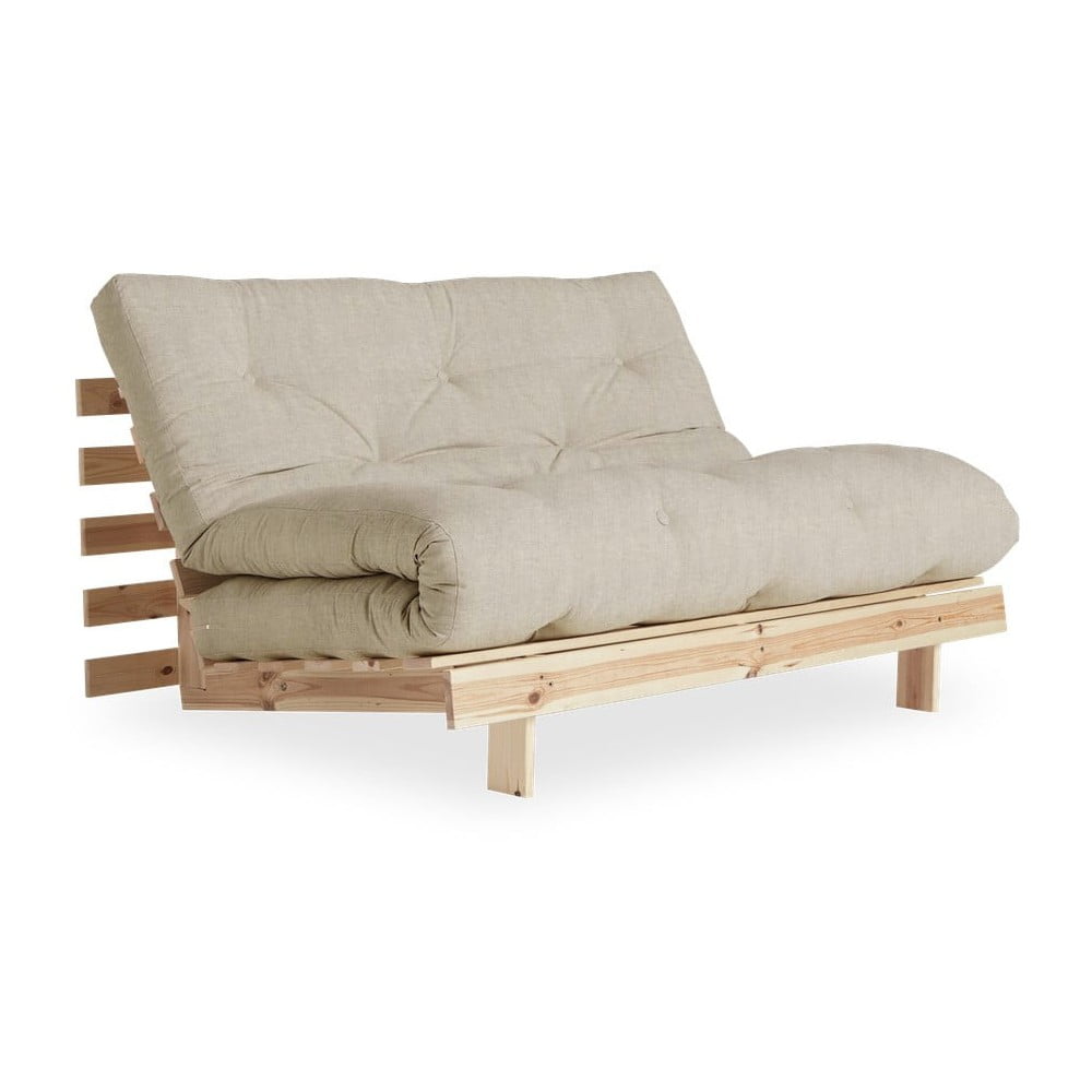 Sofa rozkładana z beżowym lnianym obiciem Karup Design Roots Raw/Linen