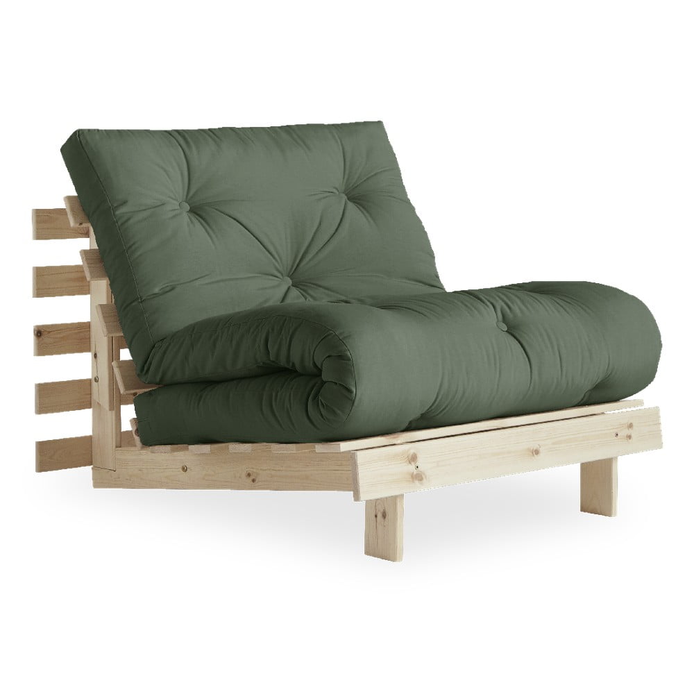 Fotel rozkładany z zielonym pokryciem Karup Design Roots Raw/Olive Green