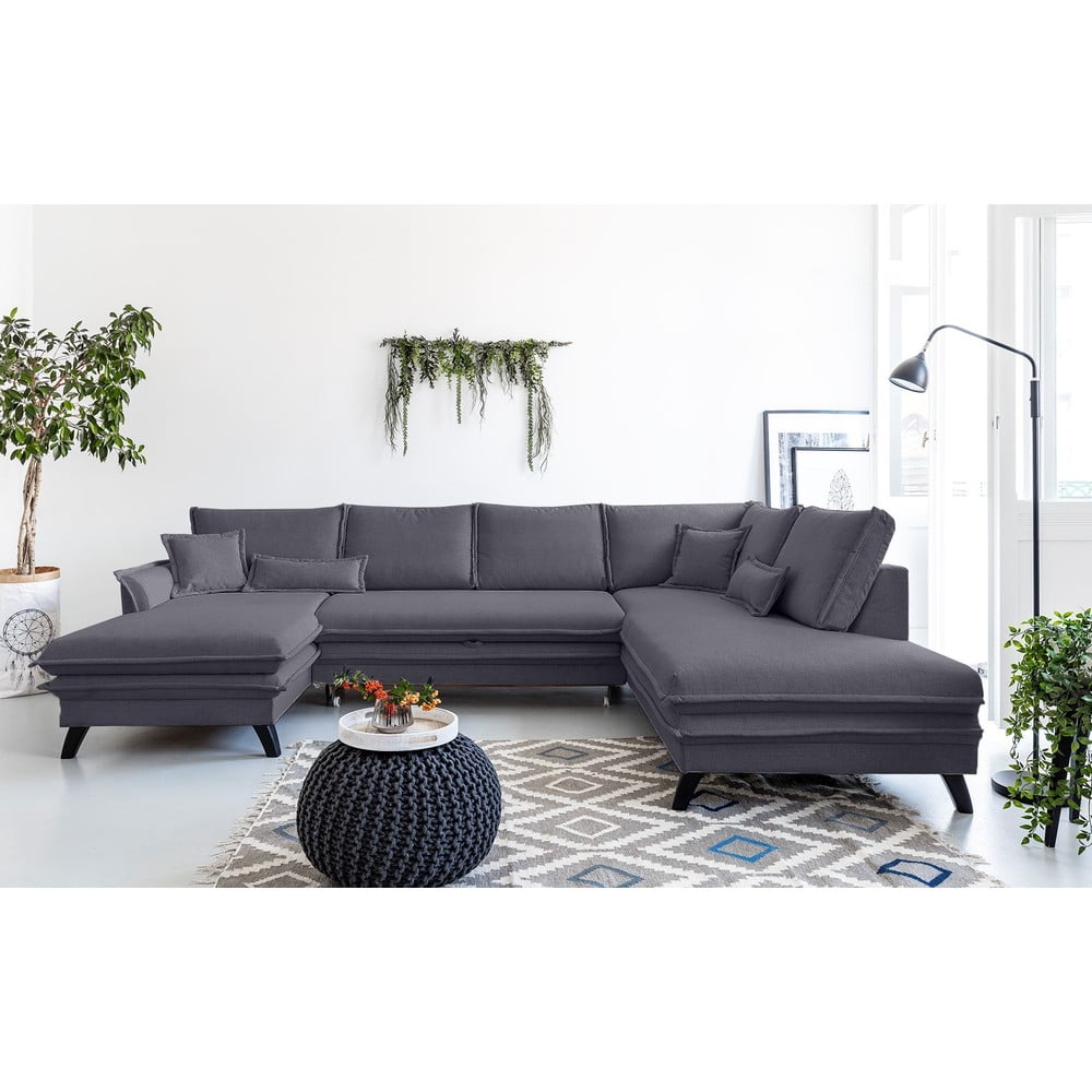 Antracytowa rozkładana sofa w kształcie litery "U" Miuform Charming Charlie, prawostronna