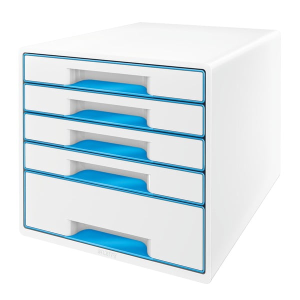 Biało-niebieski pojemnik z szufladami Leitz WOW CUBE, 5 szufladek