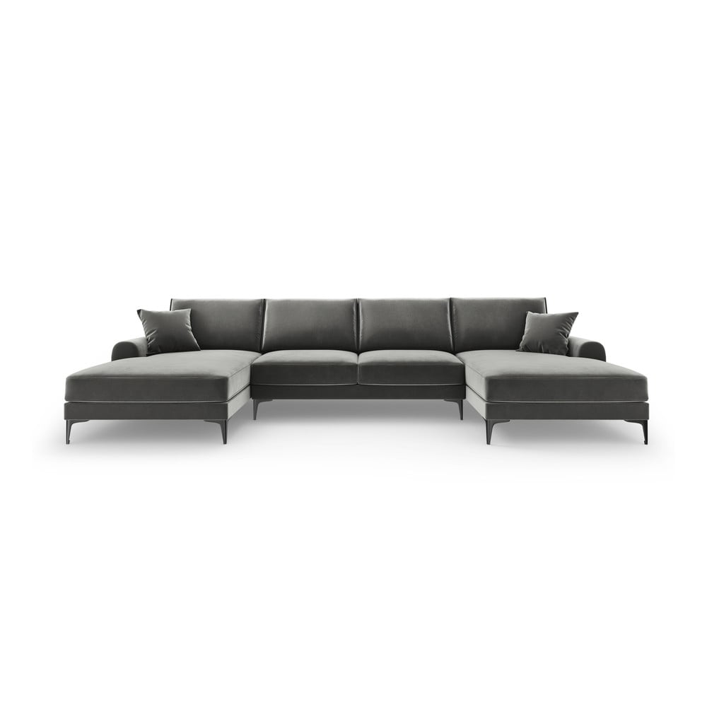 Jasnoszara aksamitna sofa w kształcie "U" Mazzini Sofas Madara