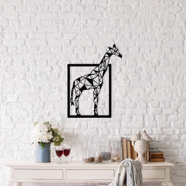 Czarna metalowa dekoracja ścienna Giraffe, 45x60 cm