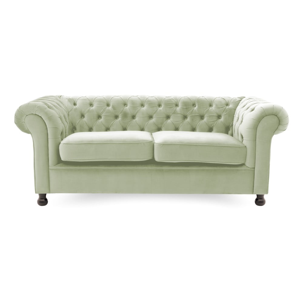 Jasnozielona sofa 3-osobowa Vivonita Chesterfield
