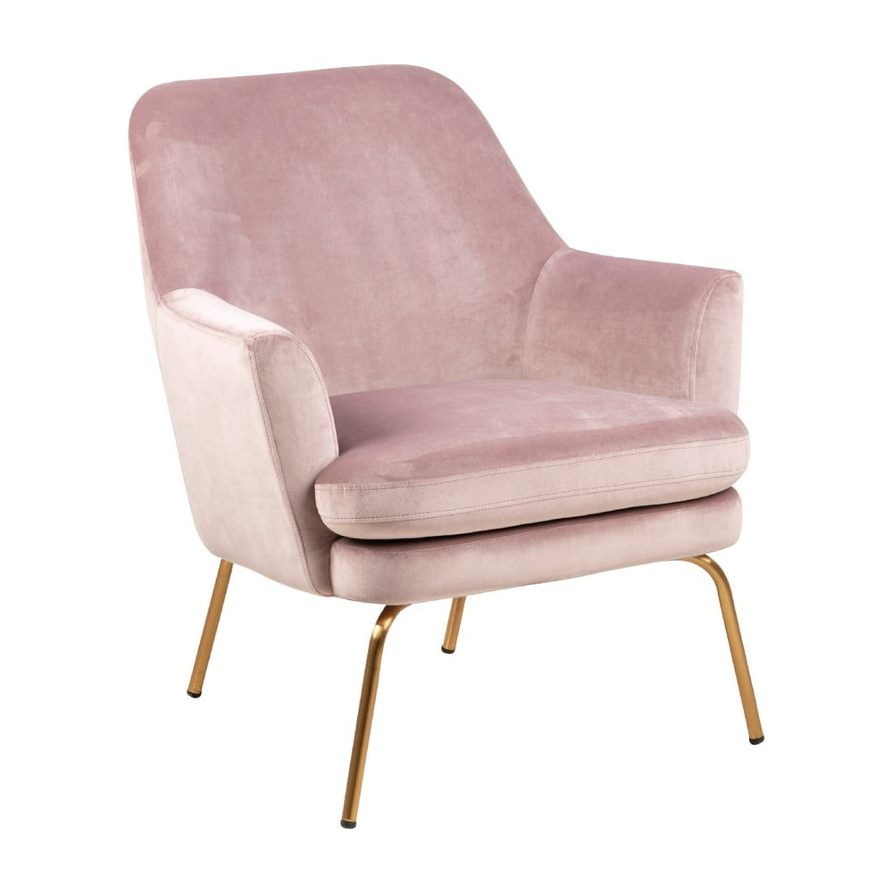 Różowy aksamitny fotel z nóżkami w kolorze złota Actona Chisa