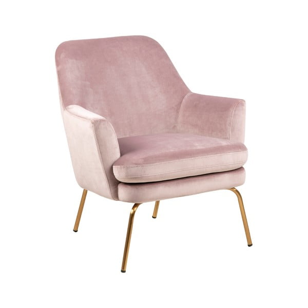Różowy aksamitny fotel z nóżkami w kolorze złota Actona Chisa