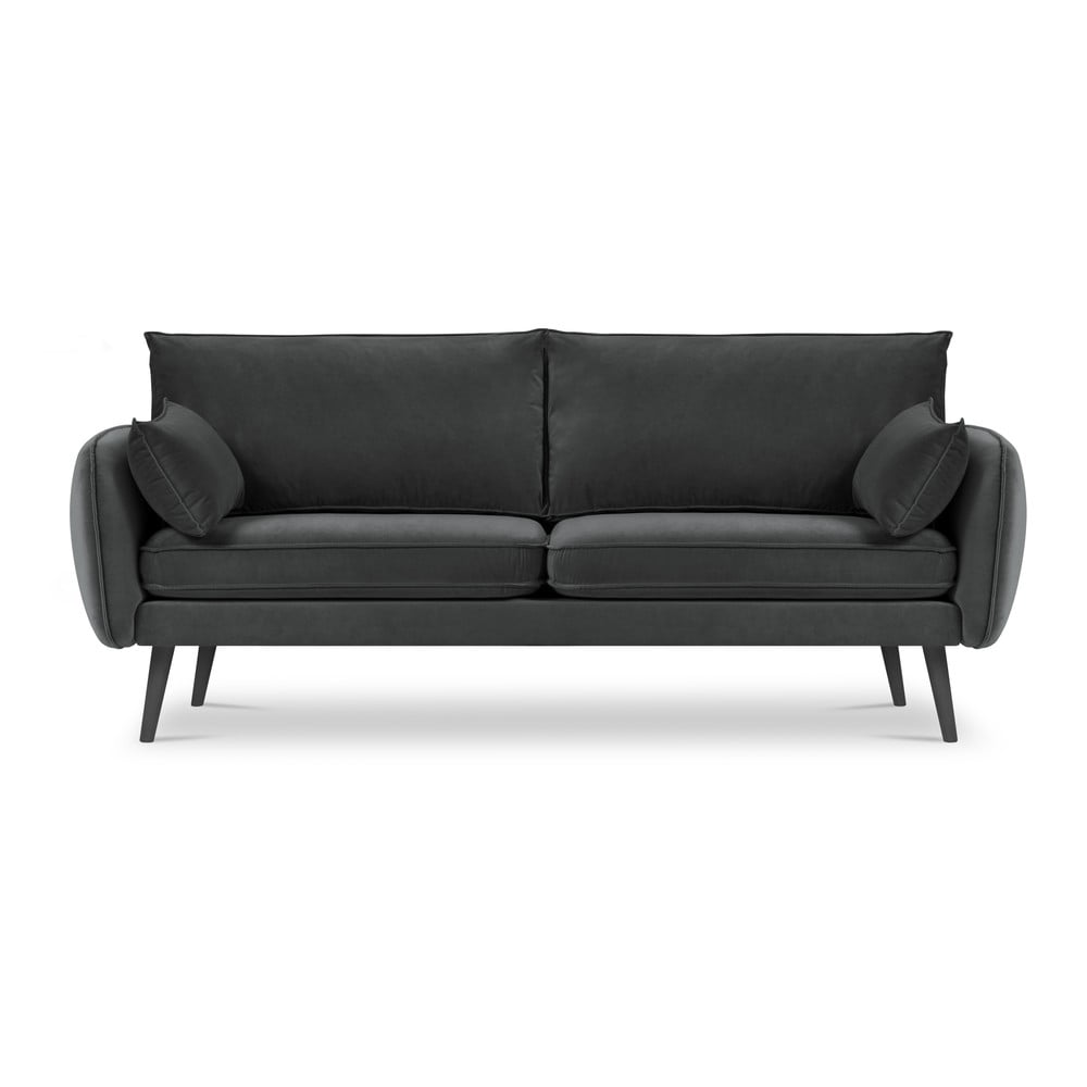 Ciemnoszara aksamitna sofa z czarnymi nogami Kooko Home Lento, 198 cm