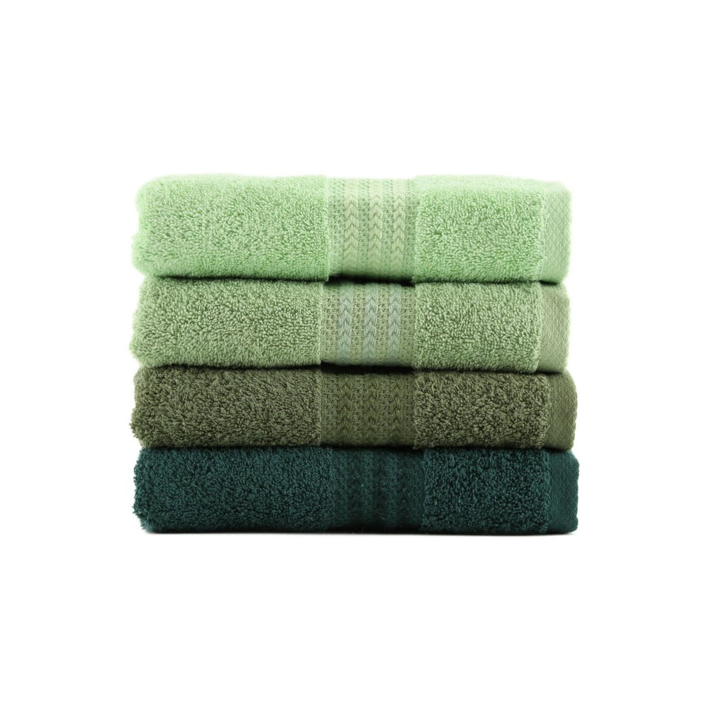 Zestaw 4 zielonych ręczników bawełnianych Rainbow Garden, 50x90 cm