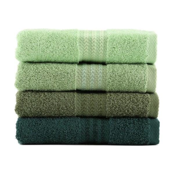 Zestaw 4 zielonych ręczników bawełnianych Rainbow Garden, 50x90 cm