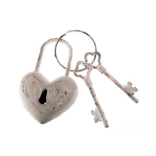 Białe żeliwne klucze dekoracyjne Dakls Heart Rustico