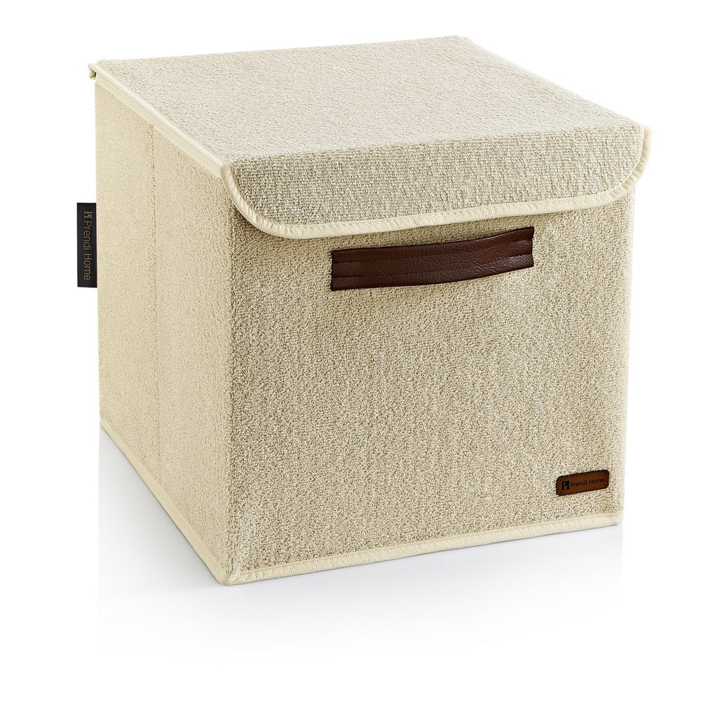 Beżowy tekstylny pojemnik z pokrywką 30x30x30 cm – Mioli Decor