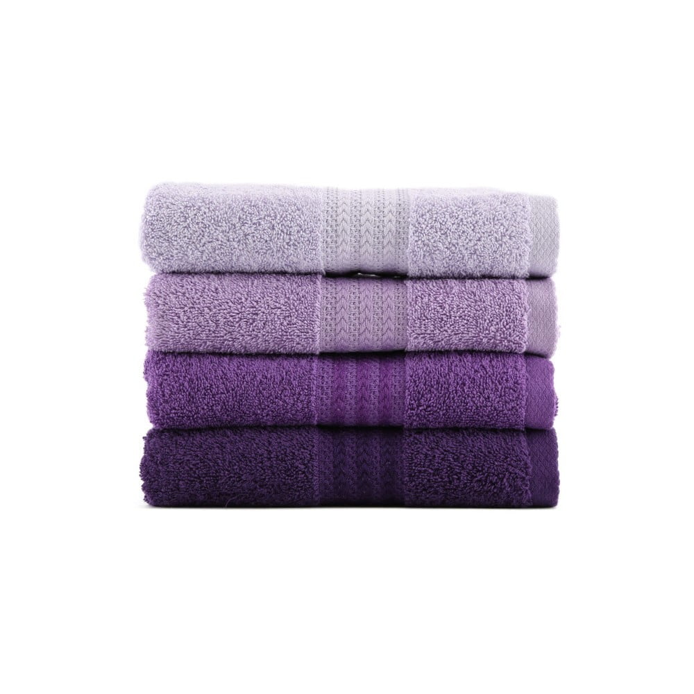 Zestaw 4 fioletowych bawełnianych ręczników Rainbow, 50x90 cm