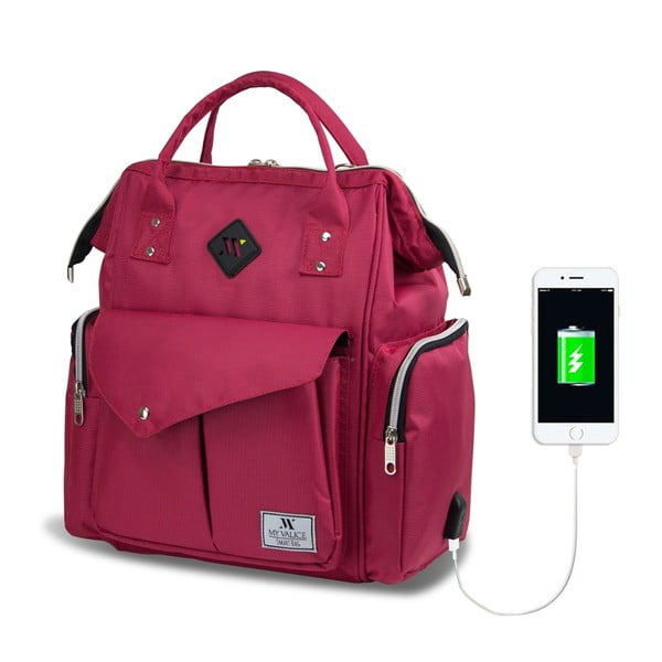 Fuksjowy plecak dla mam z USB My Valice HAPPY MOM Baby Care Backpack