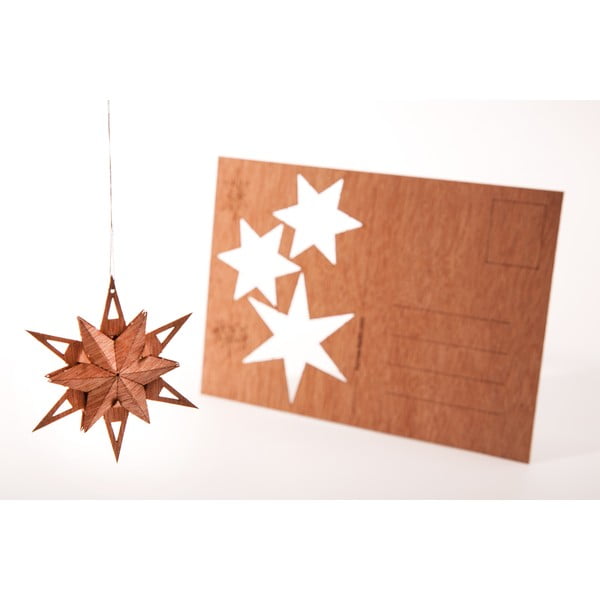 Drewniana kartka świąteczna Formes Berlin Potrojna gwiazda, 14,8x10,5 cm