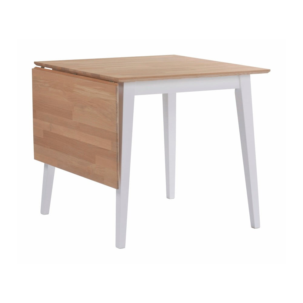 Stół z drewna dębowego z opuszczanym blatem i białymi nogami Rowico Mimi, 80 x 80 cm