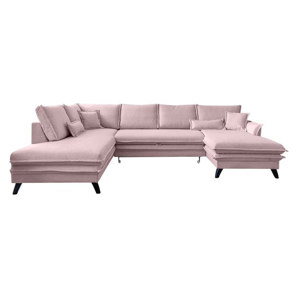 Pudroworóżowa rozkładana sofa w kształcie litery "U" Miuform Charming Charlie, lewostronna