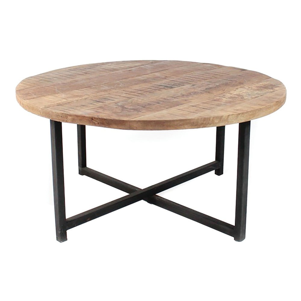 Czarny stolik z blatem z drewna mango LABEL51 Dex, ⌀ 60 cm
