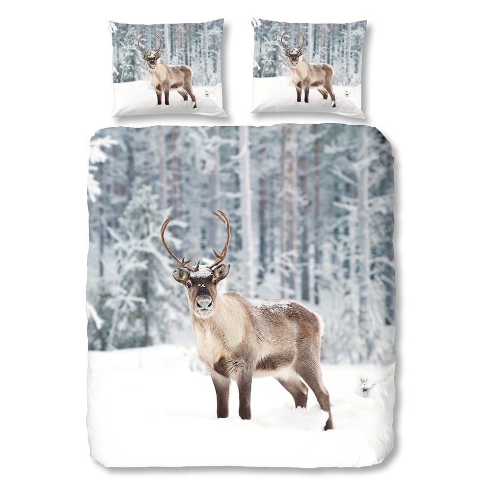 Szara pościel dwuosobowa Muller Textiels Deer in Snow, 200x200 cm