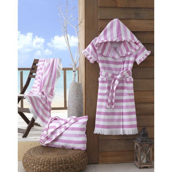 Różowo-biały bawełniany ręcznik plażowy Hobby Stripe, 70x140 cm