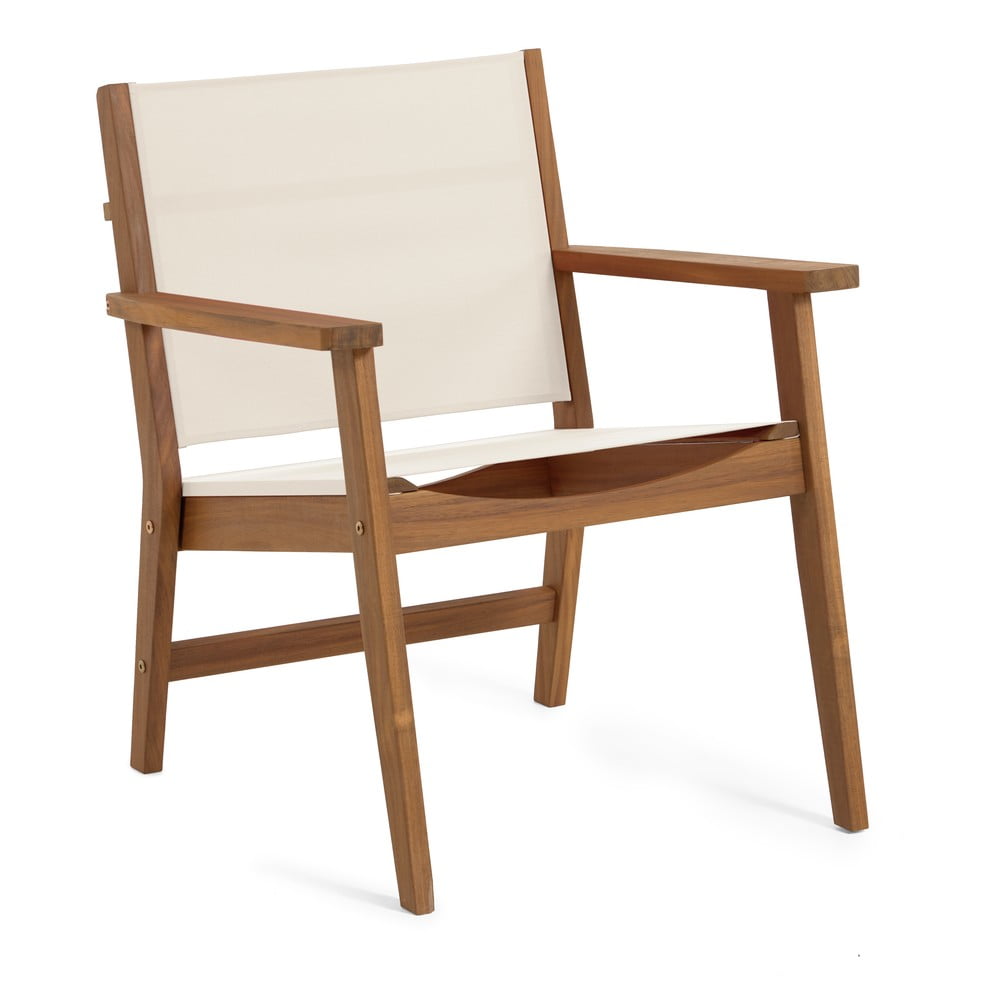 Krzesło ogrodowe z drewna akacji z szarym obiciem Kave Home Hilda