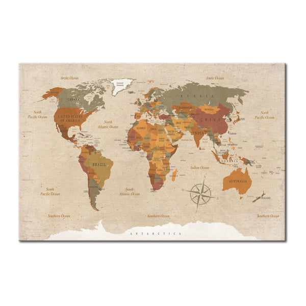 Tablica z mapą świata Bimago Beige Chic 90x60 cm