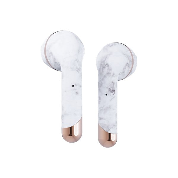 Bezprzewodowe słuchawki w kolorze białego marmuru Happy Plugs Air 1 Plus