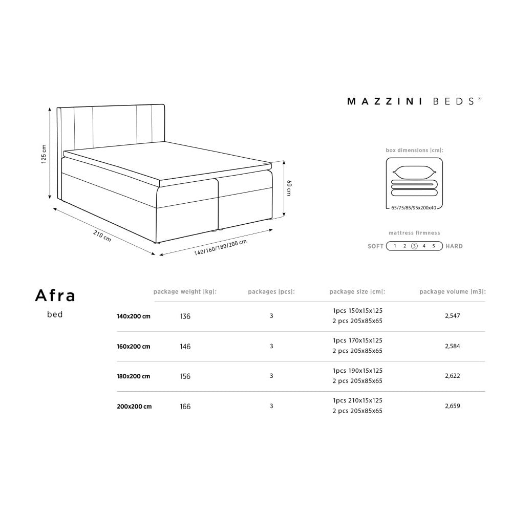 Beżowe łóżko boxspring ze schowkiem 160x200 cm Afra – Mazzini Beds