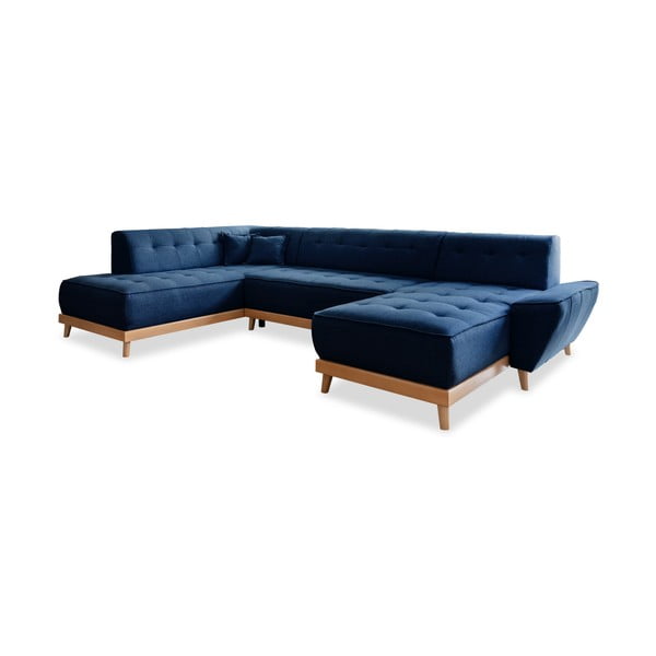 Granatowa rozkładana sofa w kształcie litery "U" Miuform Dazzling Daisy, lewostronna