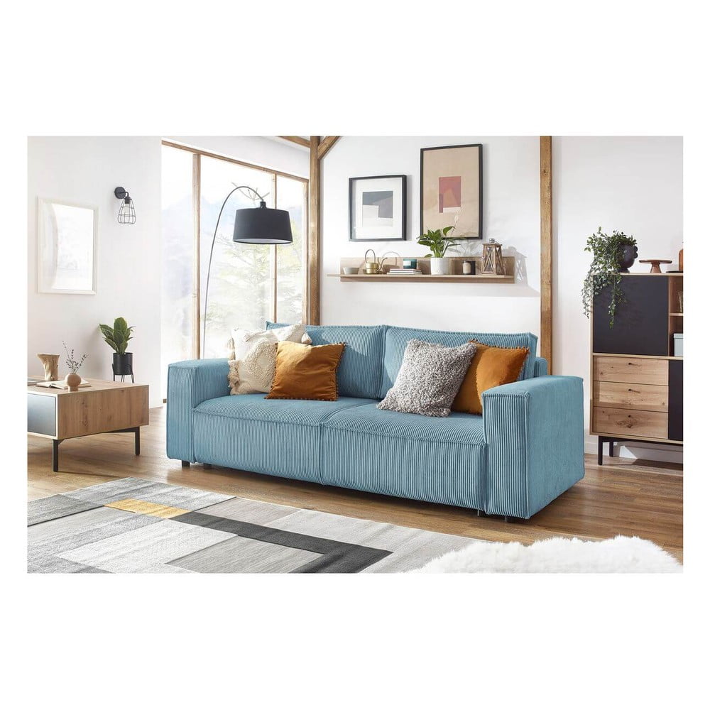 Jasnoniebieska sztruksowa rozkładana sofa 245 cm Nihad – Bobochic Paris