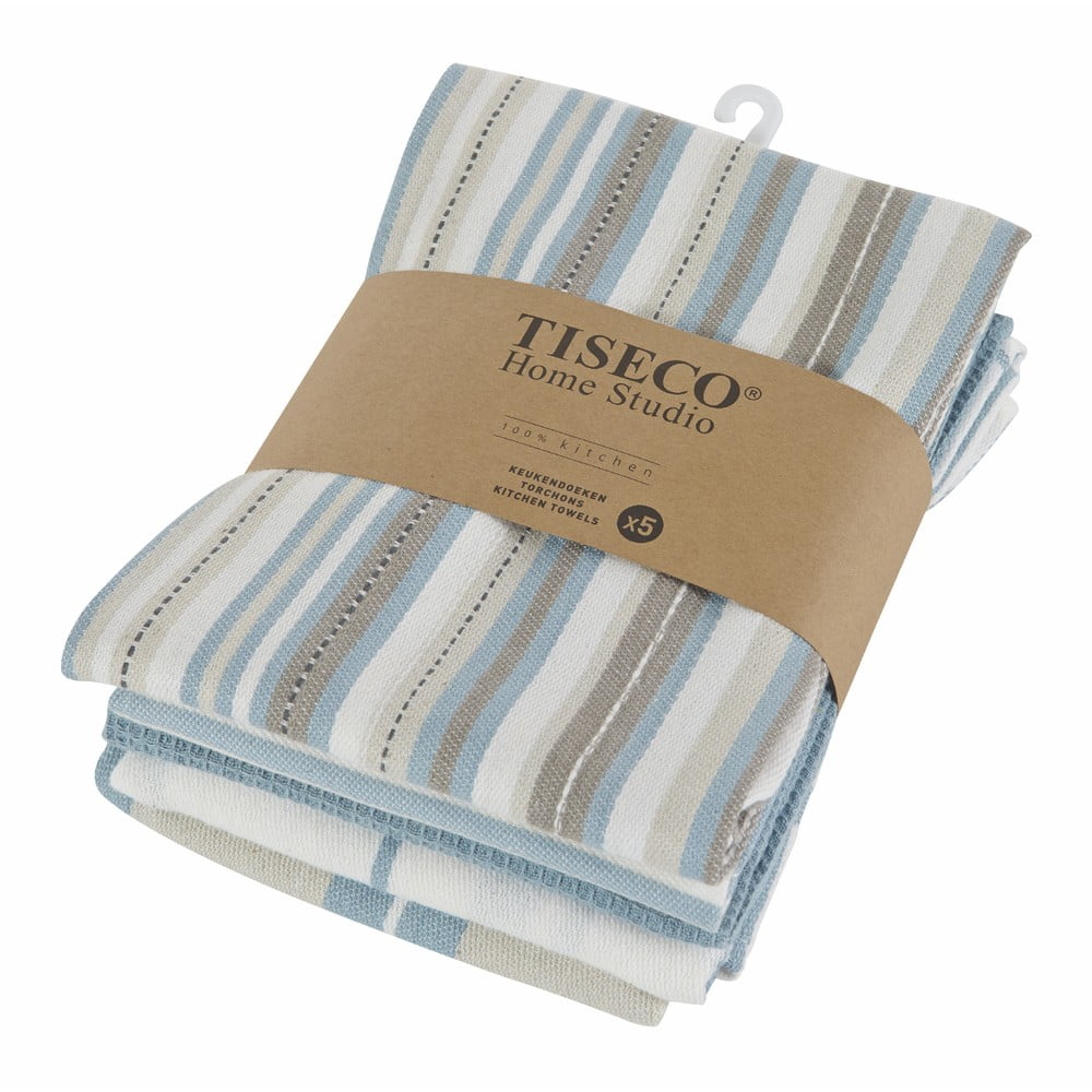 Komplet 5 niebieskich bawełnianych ścierek Tiseco Home Studio, 50x70 cm