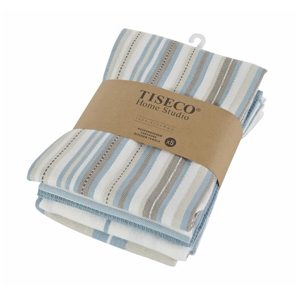 Komplet 5 niebieskich bawełnianych ścierek Tiseco Home Studio, 50x70 cm