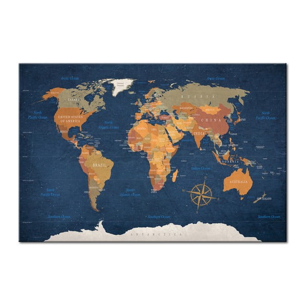 Tablica z mapą świata Bimago Ink Oceans 90x60 cm