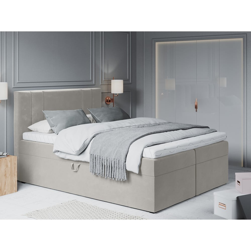 Beżowe łóżko boxspring ze schowkiem 160x200 cm Afra – Mazzini Beds