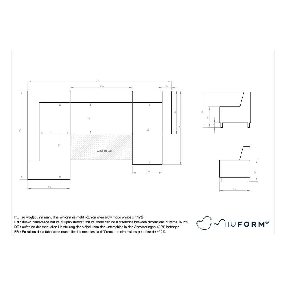 Jasnoniebieska rozkładana sofa w kształcie litery "U" Miuform Dazzling Daisy, prawostronna