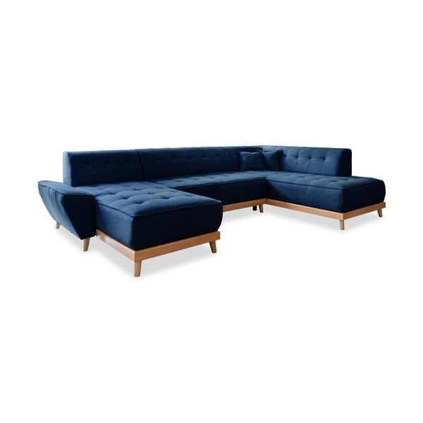 Granatowa rozkładana sofa w kształcie litery "U" Miuform Dazzling Daisy, prawostronna