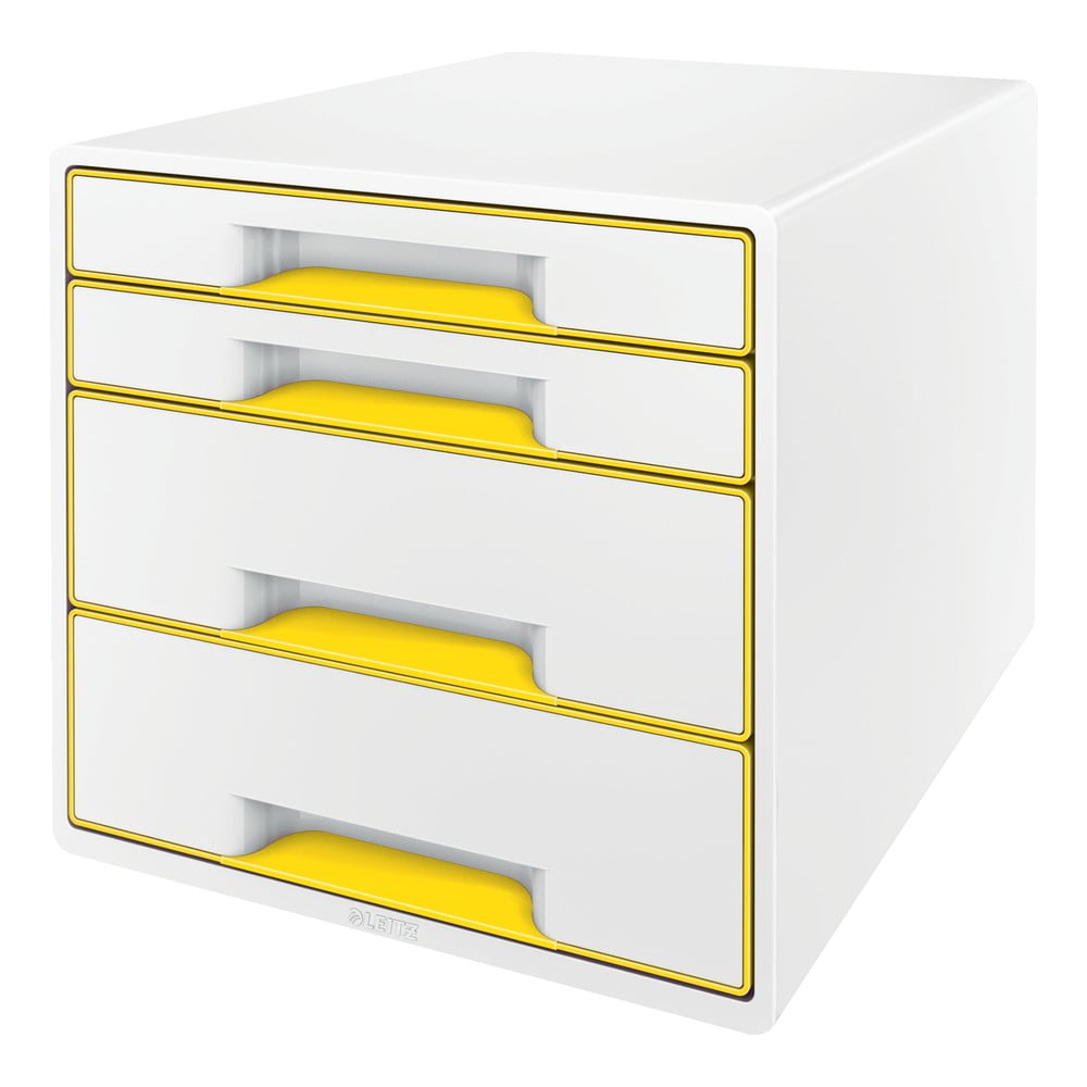 Biało-żółty pojemnik z szufladami Leitz WOW CUBE, 4 szufladki