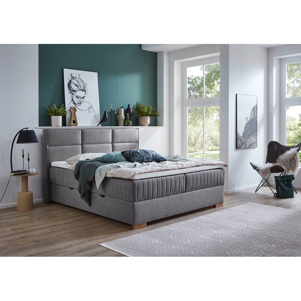 Szare łóżko boxspring ze schowkiem 180x200 cm Tambo – Meise Möbel