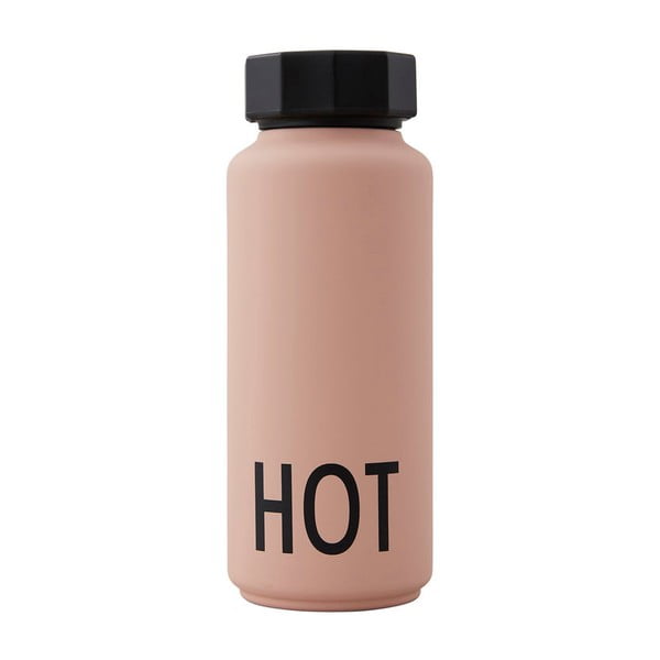 Różowa butelka termiczna Design Letters Hot, 500 ml