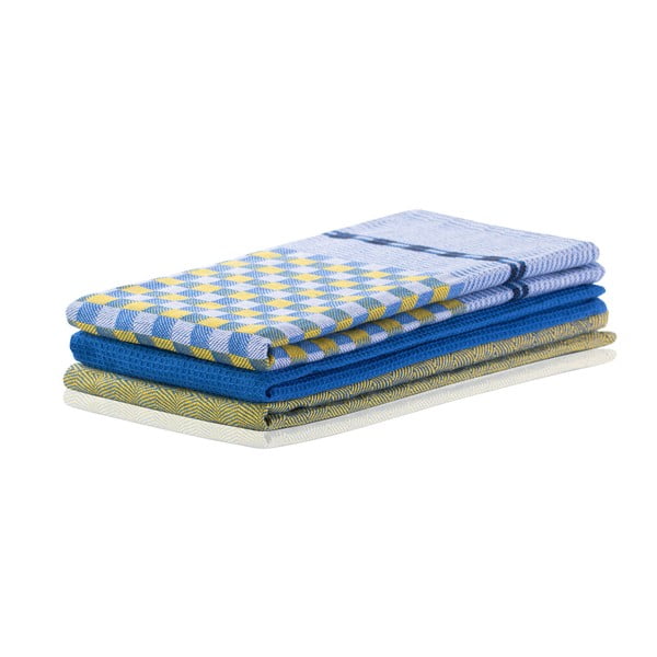 Zestaw 3 niebiesko-żółtych ścierek bawełnianych DecoKing Louie, 50x70 cm