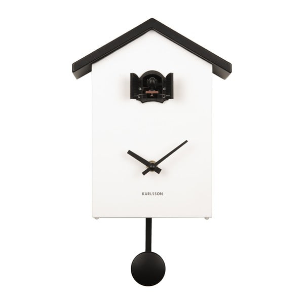 Czarno-biały zegar wahadłowy Karlsson Cuckoo, 25x20 cm