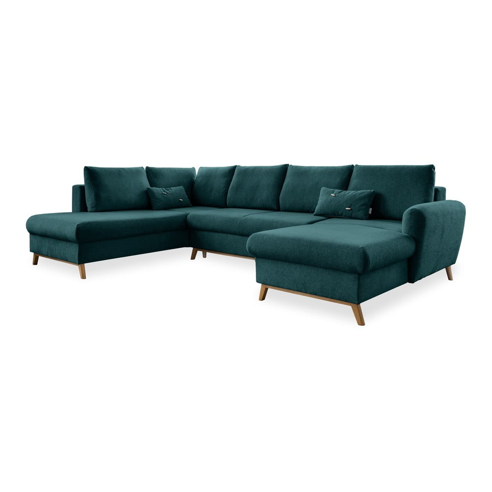 Turkusowa rozkładana sofa w kształcie litery "U" Miuform Scandic Lagom, lewostronna