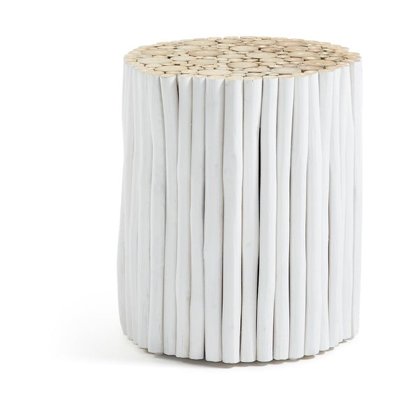 Biały stolik z drewna tekowego Kave Home Filippo, ⌀ 35 cm