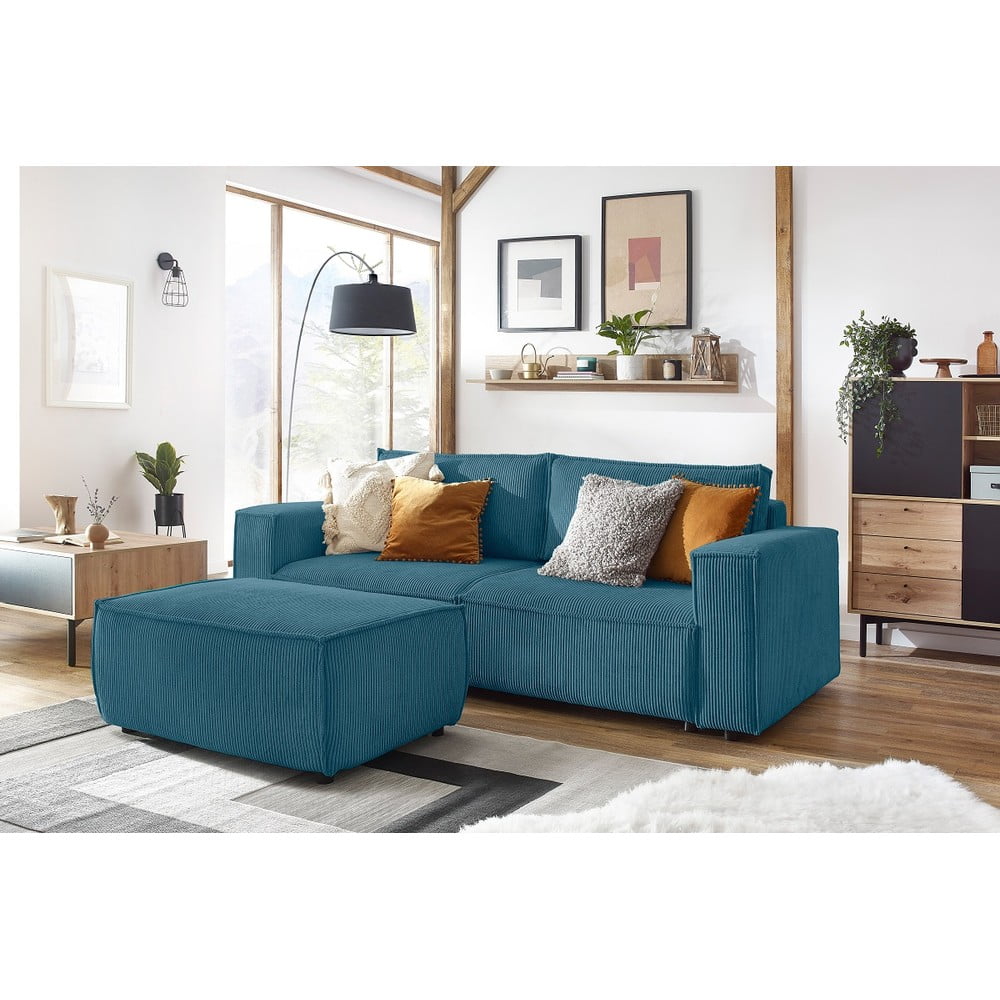 Turkusowa sztruksowa rozkładana sofa 245 cm Nihad – Bobochic Paris