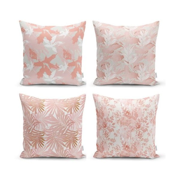 Zestaw 4 dekoracyjnych poszewek na poduszki Minimalist Cushion Covers Pink Leaves, 45x45 cm