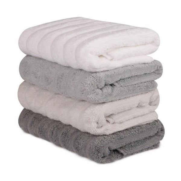 Komplet 4 brązowo-białych ręczników bawełnianych Sofia, 50x90 cm