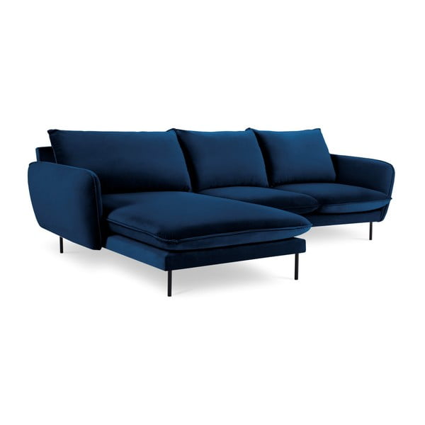 Niebieska narożna aksamitna sofa lewostronna Cosmopolitan Design Vienna