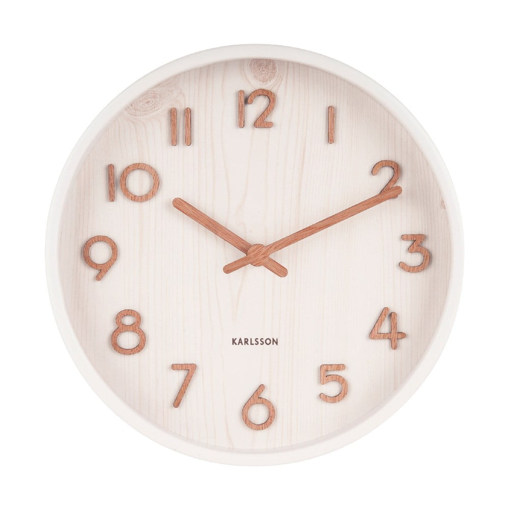 Biały zegar ścienny z drewna lipy Karlsson Pure Small, ø 22 cm