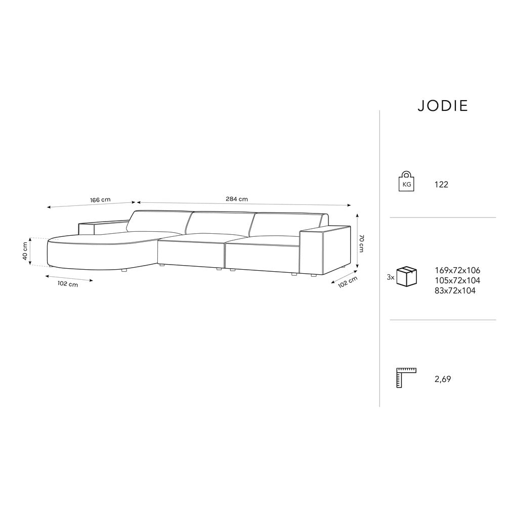 Beżowy aksamitny narożnik (lewostronny) Jodie − Micadoni Home