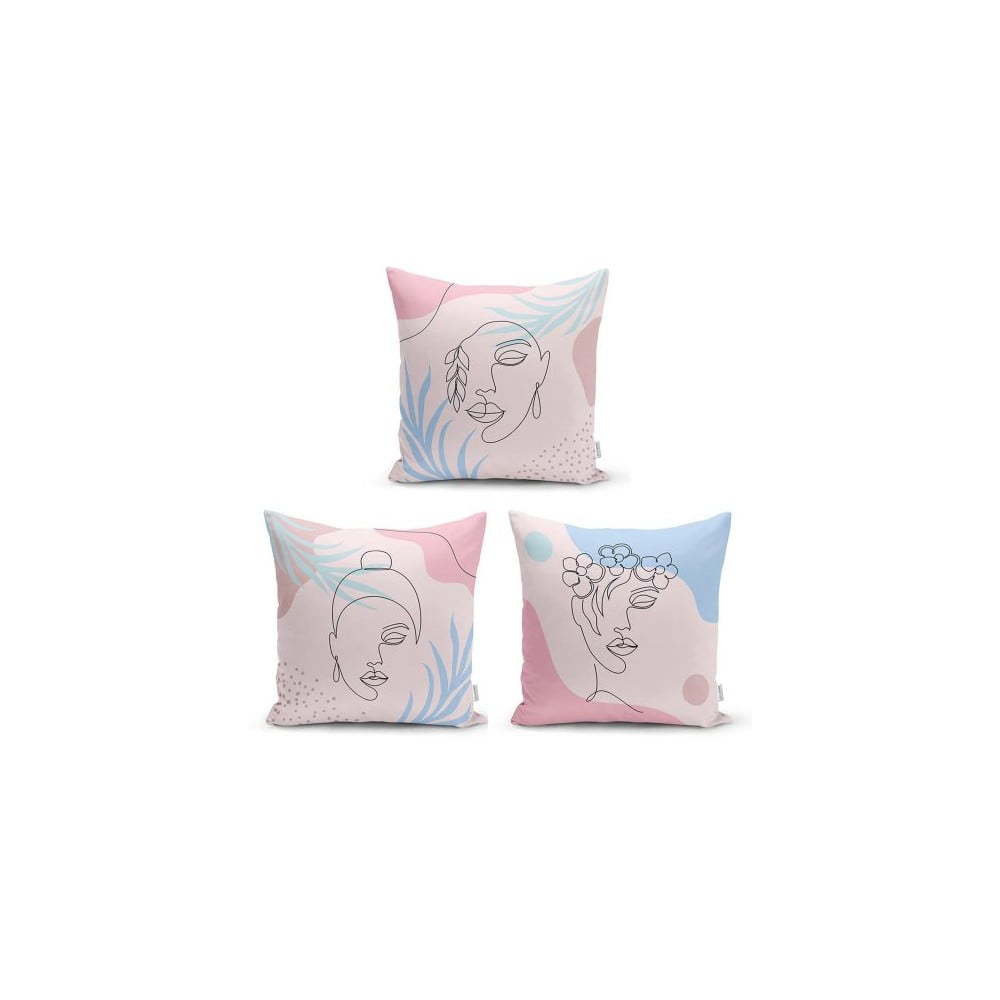 Zestaw 3 dekoracyjnych poszewek na poduszki Minimalist Cushion Covers Minimalist Face, 45x45 cm