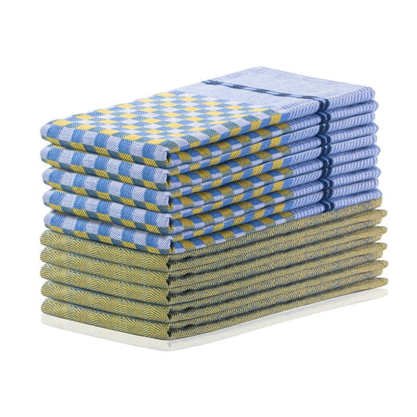 Zestaw 10 żółto-niebieskich ścierek bawełnianych DecoKing Louie, 50x70 cm