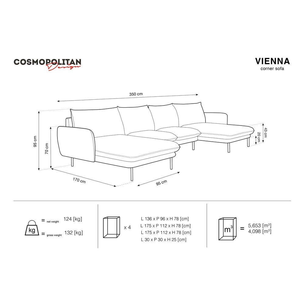 Jasnoszara sofa w kształcie litery U Cosmopolitan Design Vienna